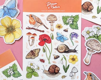 English Garden Sticker Sheet: Watercolor Nature Stickers