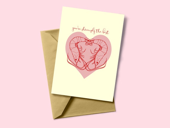 Prawn Card - Illustrated Shellfish - You're Shrimply The Best - Love Card - Shrimp Blank Card - Humorous Pun Card - Eco Recycled Sustainable