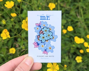 Forget Me Not Enamel Pin - Floral Pin - Blue Flower Pin - Forget Me Nots Illustrated Lapel Pin - Cute Wildflower Pins - Nature Pins