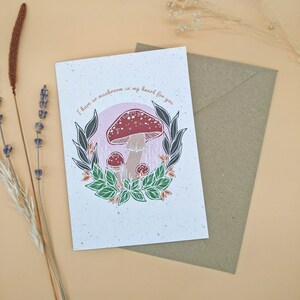 Carte champignon - carte Saint-Valentin champignon - carte amour mignon - amanite mouche - champignon vénéneux magique - illustration Woodland - joyeuse Saint-Valentin
