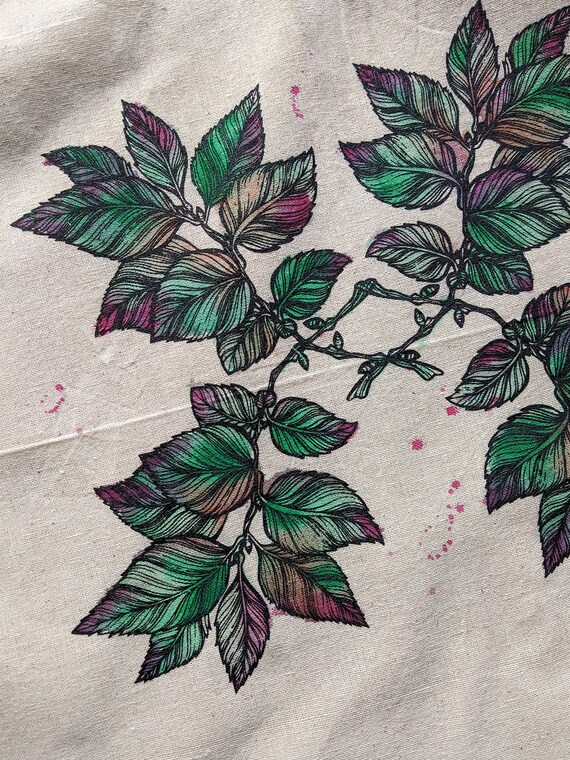 Hand Painted Totebag - Watercolor Bag - Screen Printed Bag - Custom Painted Bag - Unique Gifts For Her - Leaf Bag - Painted Leaf Totebag