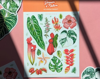 Botanicals Sticker Sheet: Watercolor Tropical Flora, Scrapbooking Stickers