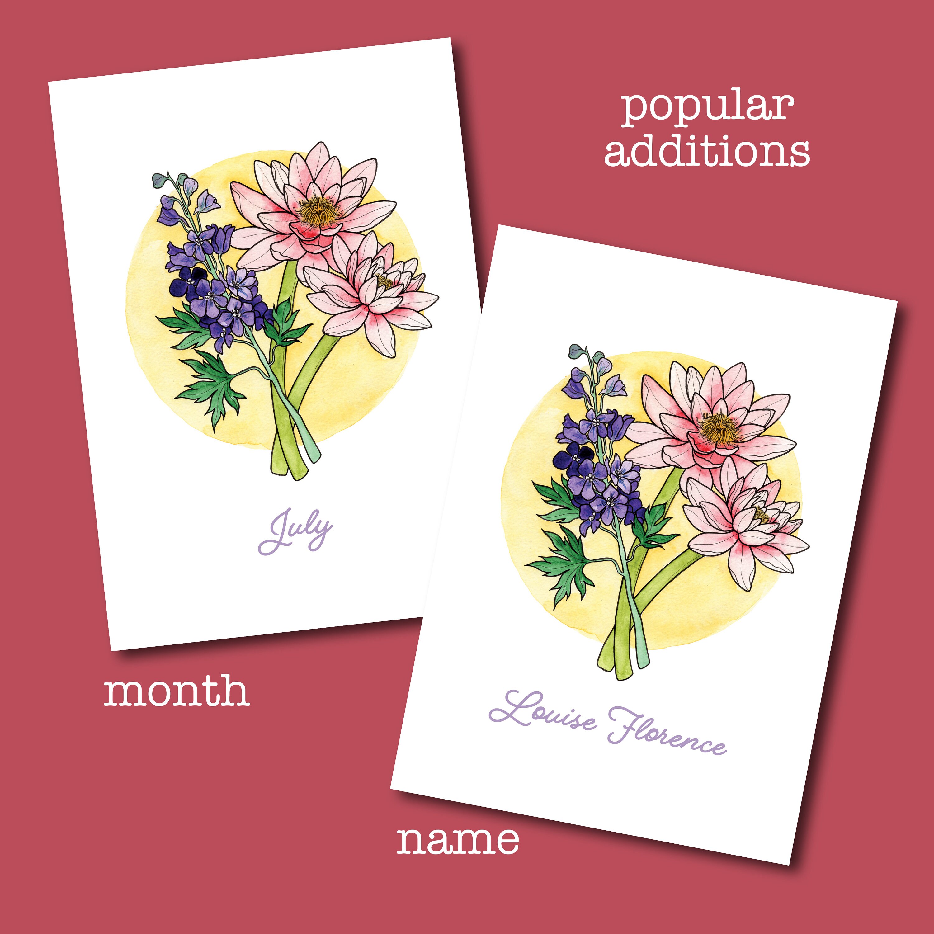 July Birth Flowers Birthday Art Birth Month Watercolour Etsy UK