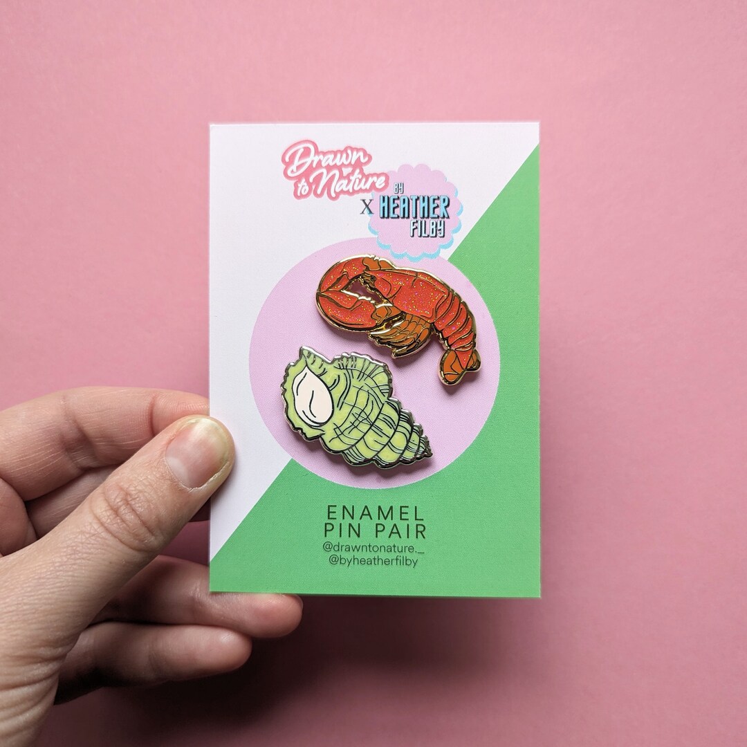 Lobster & Shell Enamel Pin Pair - Holiday Pins - Set of Enamel Pins ...
