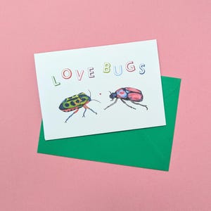 Carte de Saint-Valentin insectes - carte de Saint-Valentin insectes - scarabées colorés - carte amour insecte - carte d'anniversaire mignonne - carte nature romantique