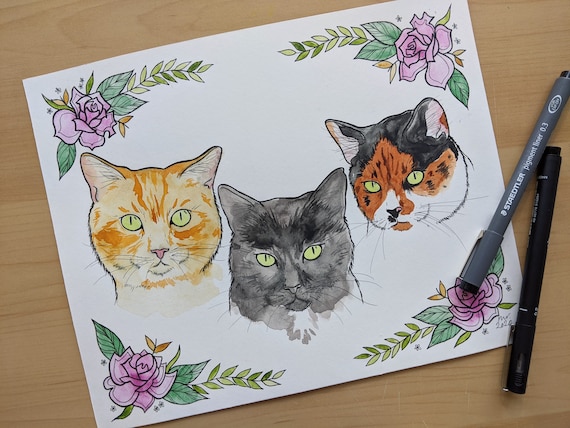 Custom Pet Painting - Watercolour Pet - Pet Memorial - New Pet Gift - Original Pet Illustration - Colorful Floral Dog Painting - Dog Cat