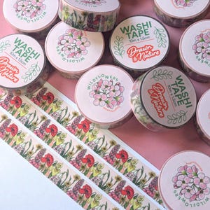 Wildflowers Washi Tape - Flower Washi - Flowers Tape - Botanical Decor Tape - Botanicals Masking Deco Tape - Floral Stationery