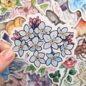 Sticker myosotis - Sticker fleur mignonne pour ordinateur portable - Sticker décoratif original - Sticker aquarelle - Ensemble d'autocollants nature - Fleurs découpées