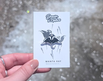 Manta Ray Enamel Pin: Silver Hard Enamel, Sea Creature Gift