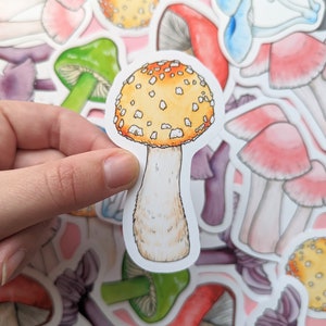 Sticker champignon vénéneux - champignon jaune d'Amérique - agaric des mouches - scrapbooking champignons - champignon arc-en-ciel - sticker cottagecore - agenda