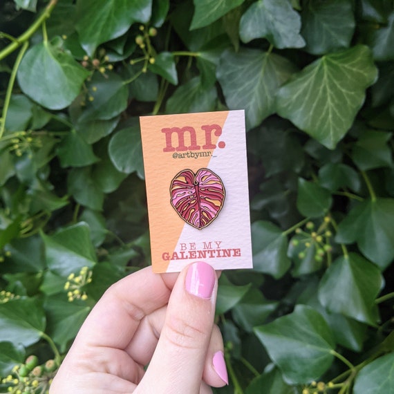 Galentines Gift - Plant Pin - Galentines Day - Pink Monstera Leaf Enamel Pin - Galentine Best Friend Badge - Plant Lover - Easy Gift For Her