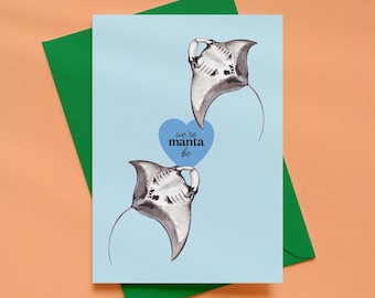Carte d'amour raie manta - carte d'anniversaire aquarelle - destinée à être