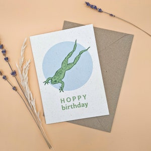 Frog Card - Frog Lover Birthday Card - Hoppy Birthday - Funny Birthday Cards - Happy Bday Card - Pun Greetings Card - Cards For Gardeners