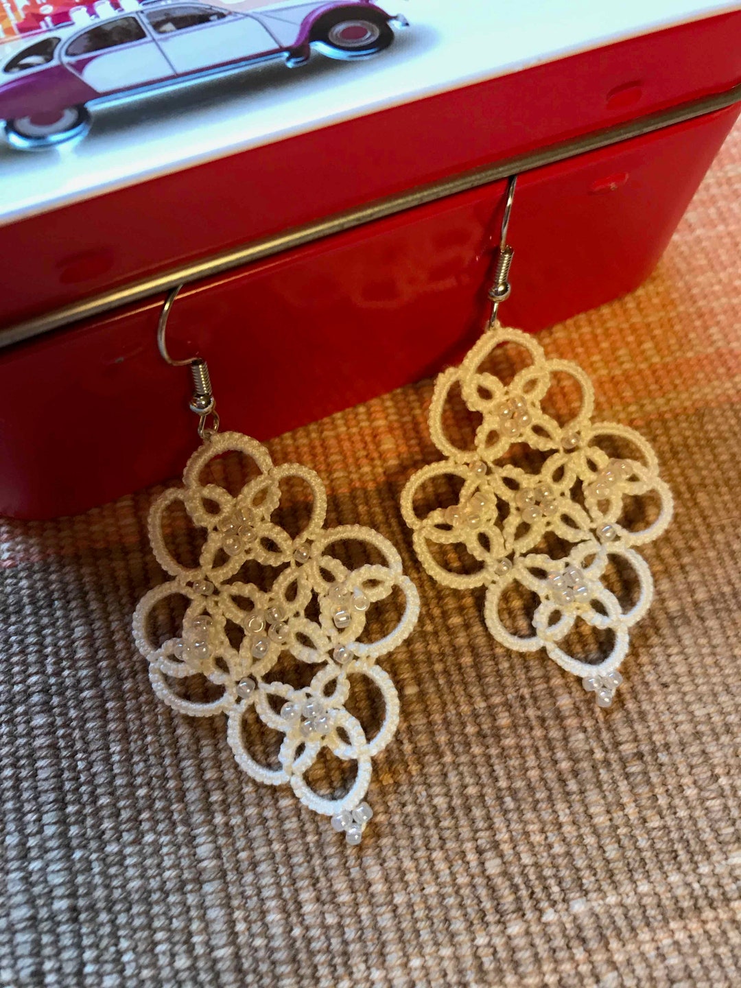 Elegant Tatting Lace Earrings With Beads Etsy
