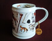 Vintage beer mug hunting theme NEVER USED English porcelain collectible beer cup Lefard Equestrian dog fox picturs stein Gift for him