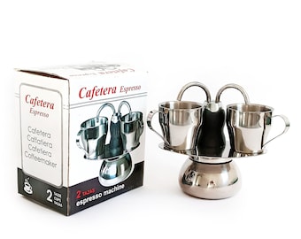 Caffettiera italiana con 2 tazze in scatola originale Made in Italy Macchina per caffè espresso da collezione Regalo per gli amanti del caffè Decorazione della cucina Caffettiera antica