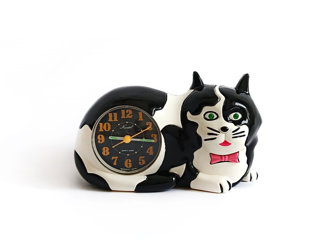 Vintage Japan Alarm Clock Cat Shaped Meow Sounds Blink Eyes Etsy