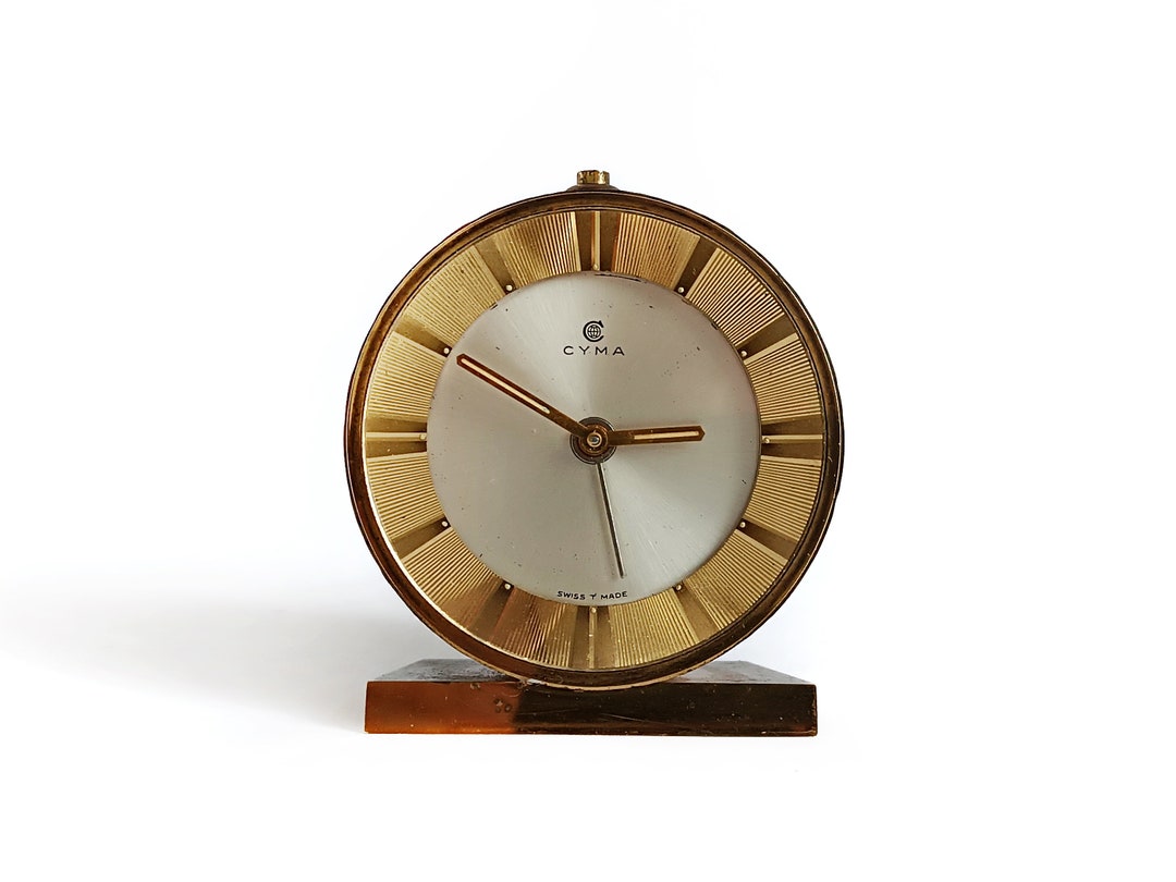 Cyma Alarm Clock Antique Wind up Clock Made in Switzerland Mechanical