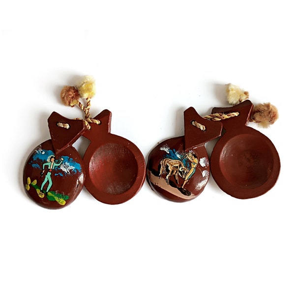 Vintage Spanish handmade castanets set Wooden castanets made in Spain Spanish musical instrument Flamenco Made in Spain Traditional souvenir