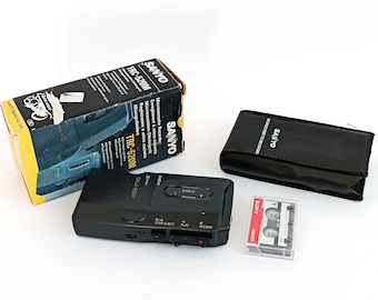 Vintage voice recorder Sanyo TRC-520M with microcassette Sony MC-30 in original box WORKING microcassette recorder