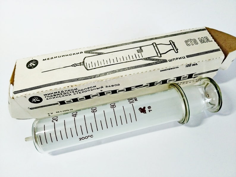 Vintage glass syringe 100 ml Soviet big glass syringe in Etsy