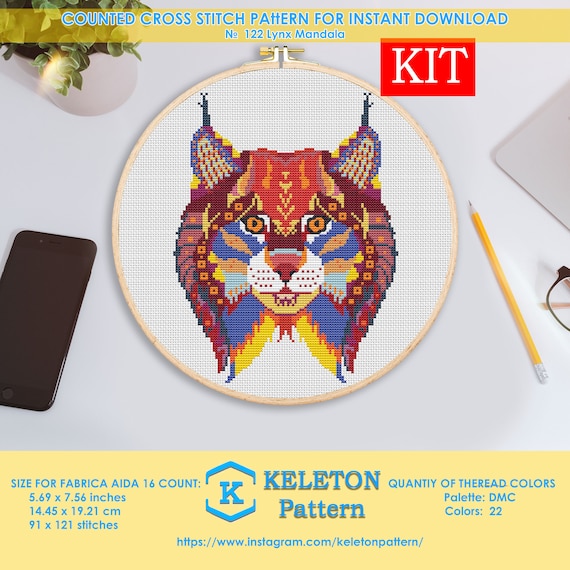 LYNX FACE CROSS STITCH CHART