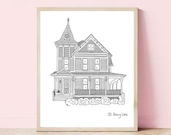 Custom House Illustration Minimalist Decor Art Custom Sketched House Print Housewarming Gift Custom House Portrait Custom House Illustration