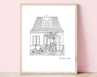 Custom House Illustration Custom Home Painting Sketched House Print Housewarming Gift Custom House Portrait Illustrated House Portrait Home