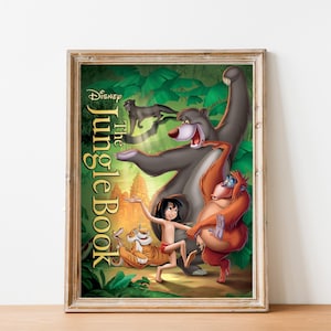 Póster imprimible de El libro de la selva, regalo para fanáticos de dibujos animados, arte de pared de Mowgli, descarga instantánea, impresión de decoración del hogar, decoración de dormitorio