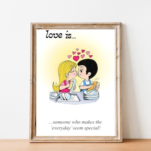 Illustrierte Liebe ist druckbare Kunst, romantische Wanddekoration, Cartoon Kunst Poster, Beziehungsgeschenk, Valentinstagsgeschenk, digitaler Download