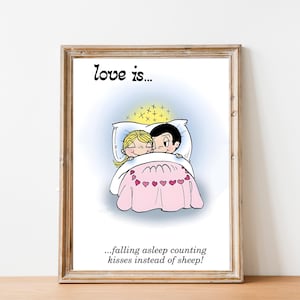 L'amore è un poster stampabile dei cartoni animati, arte di Kim Casali, decorazione da parete romantica, stampa di citazioni d'amore, regalo di San Valentino, download digitale