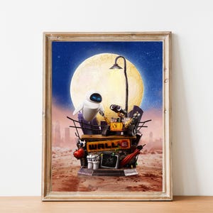 Wall-e and Eve Printable Poster, Animated Movie Art, Kids Room Decor, Fan Gift, Instant Download, Wall Decoration