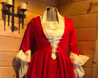 Colonial 18th century Williamsburg Outlander 1700s polonaise gown and petticoat with stomacher