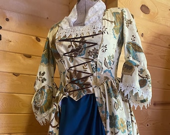 Colonial 18th century Outlander Williamsburg cotton ballgown polonaise