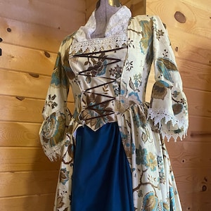 Colonial 18th century Outlander Williamsburg cotton ballgown polonaise