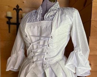 Complete colonial 18th century Williamsburg outlander 1700s polonaise gown and petticoat with stomacher