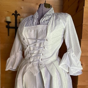 Complete colonial 18th century Williamsburg outlander 1700s polonaise gown and petticoat with stomacher