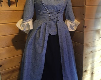 Colonial 18th century outlander Williamsburg cotton ballgown polonaise