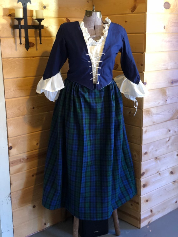 Plaid cotton drawstring 18th century petticoat