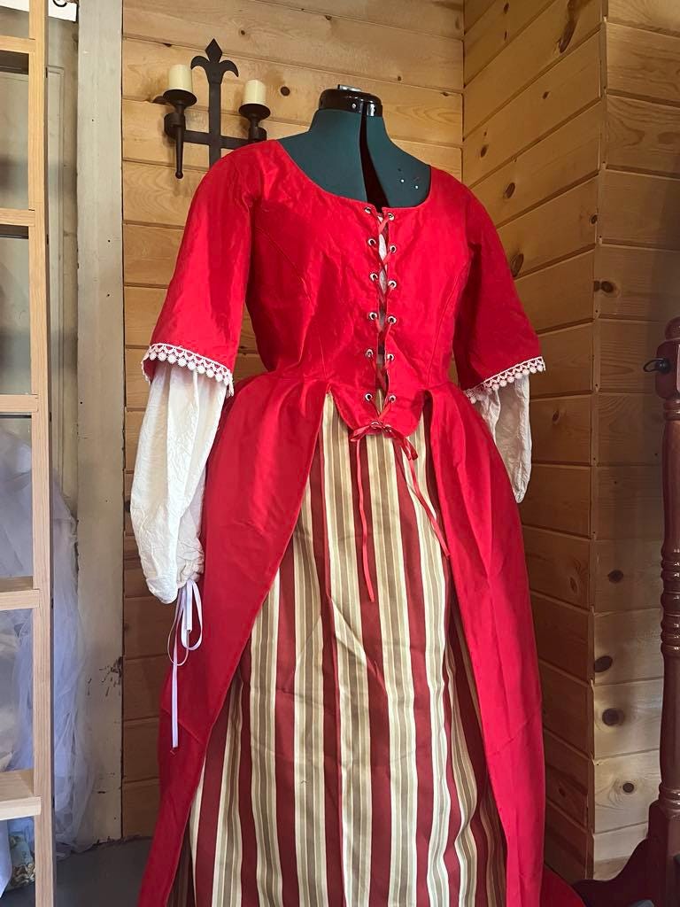 open lace back dress CUSTOM Colonial 18th Century Rococo Dress Gown 1700s House outfit Lace   Matti's Millinery & Costumes