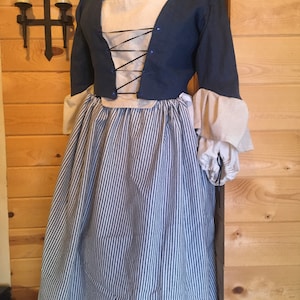 Komplettes Leinen kolonialen Williamsburg 18 Jahrhundert Jahrhundertwende kurze Jacke Chemise und Petticoat