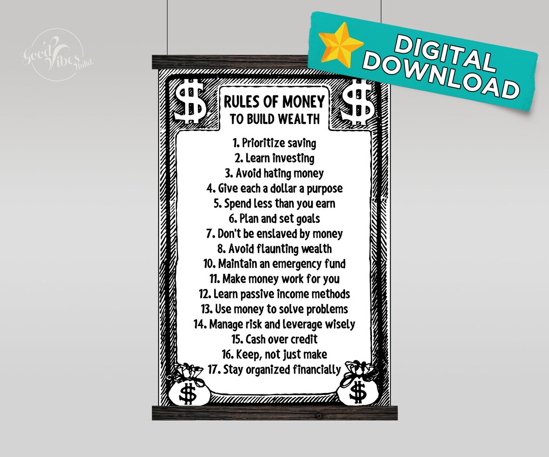 Rules for Money Ready to Print Digital Downloadable Poster Etsy