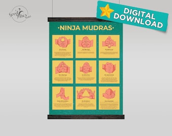 Ninja Mudras Downloadable Poster. Ready to print, digital, trendy, aesthetic posters.