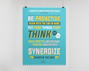 Ready to Print Poster for The 7 Habits of Highly Effective People Poster by Stephen Covey Poster. Downloadable Digital Poster.