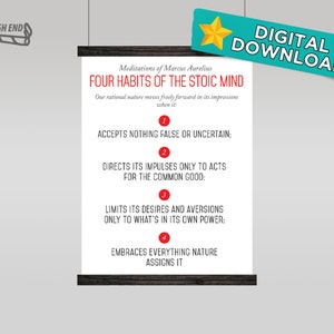 Ready to Print Four Habits of the Stoic Mind Downloadable Poster (White Ver). Digital, Trendy, Aesthetic Poster. Wall Art, Room, Office Deco