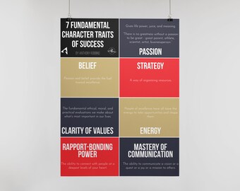 Downloadable Poster for The Seven Fundamental Character Traits of Success. Downloadable Print. Digital Posters. Digital Download.
