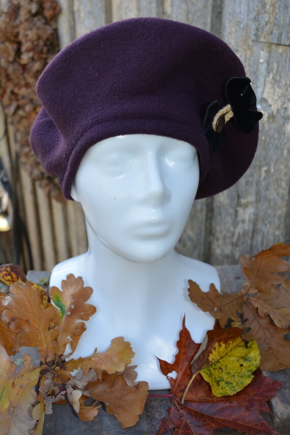 Violet vintage wool beret - image 2