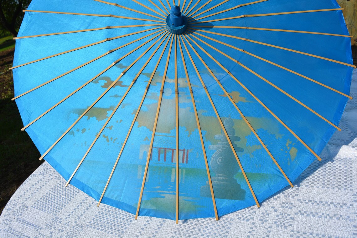 Vintage Oriental Silk Umbrella 70/60s Etsy