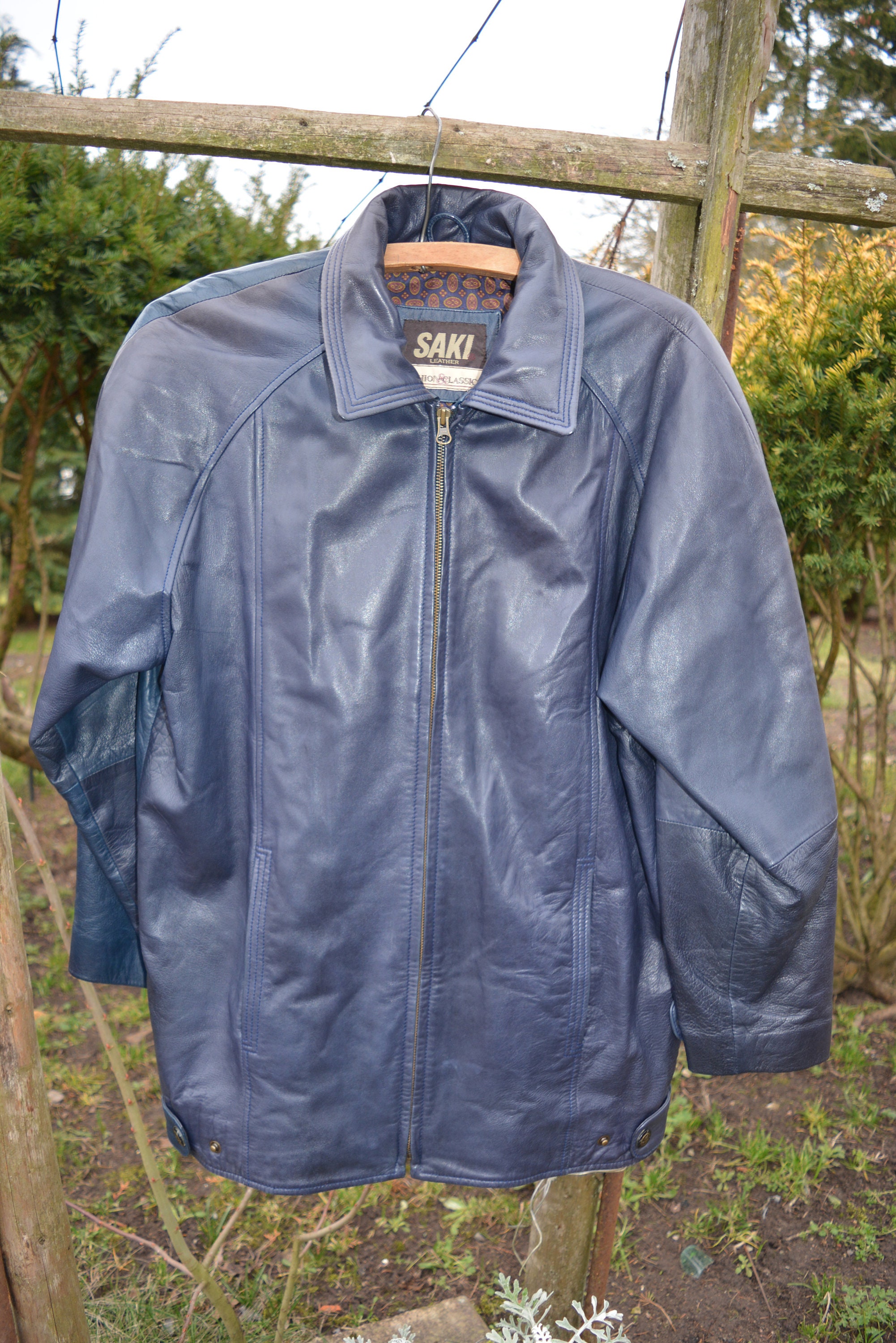 SAKI Leather Jacket for Women Size 38 BLUE Leather Jacket -