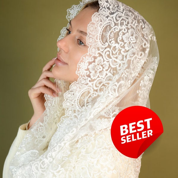 Ivory Chapel Infinity Church Mantilla, Ivory Veil for Mass, Infinity veil Mantilla, Chapel Veils